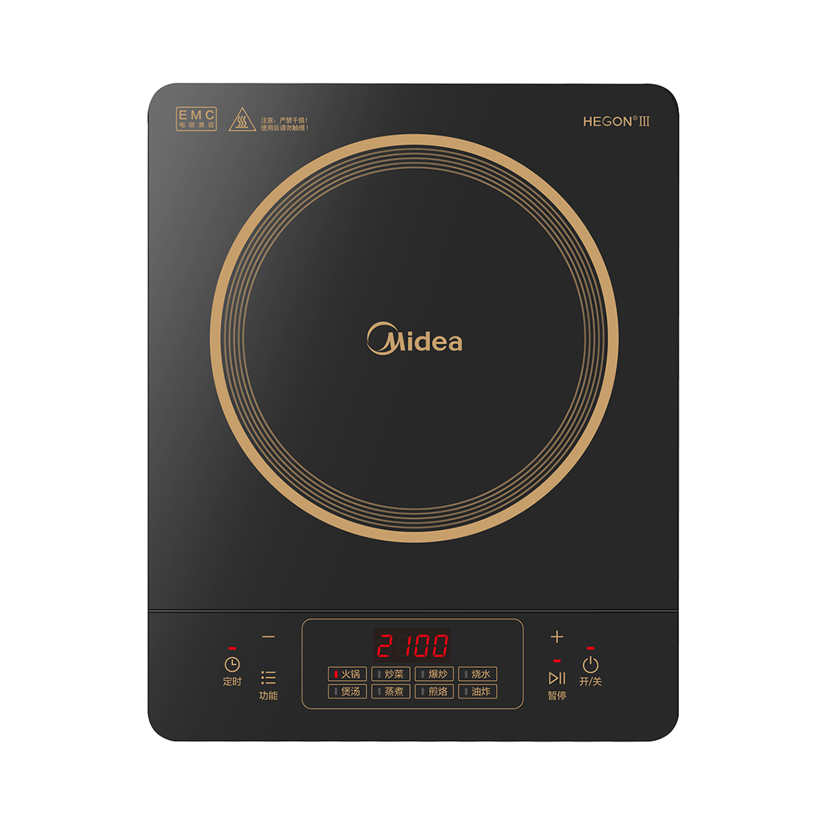 美的(Midea)电磁炉大功率家用猛火爆炒8档火力调节防水耐用350mm大面板 C21-RT21E01