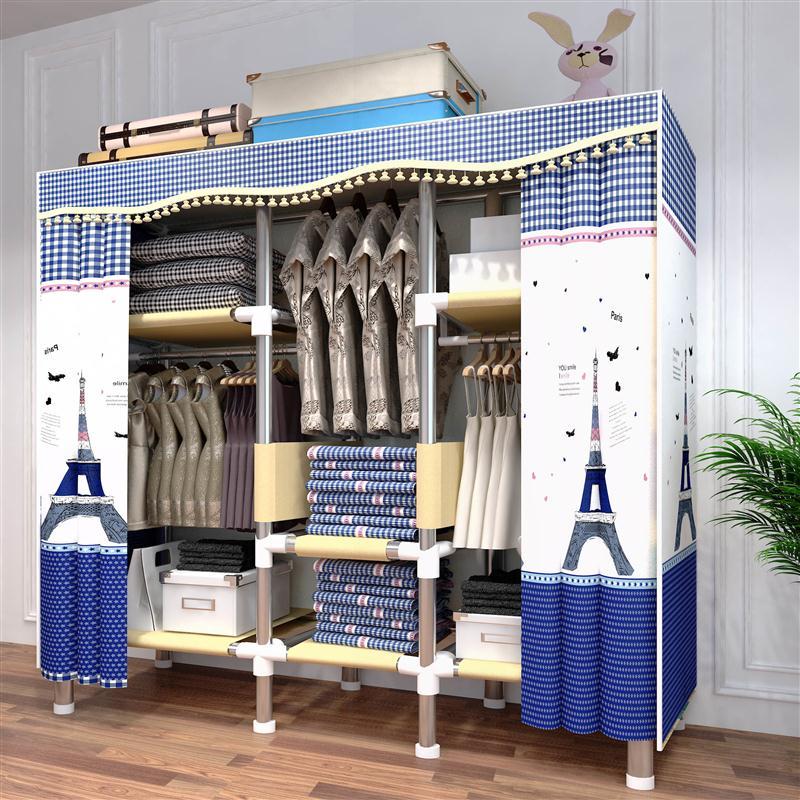 工匠时光衣服收纳柜钢管加粗加固简易布衣柜双人单人衣架挂衣柜衣橱布