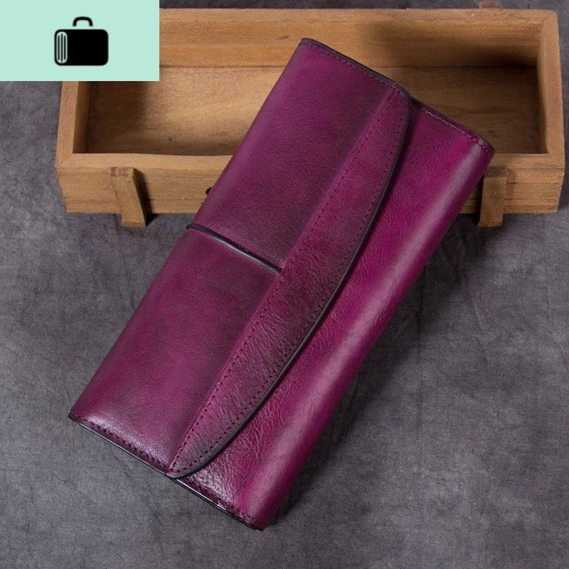 女士手工皮夹女牛皮钱夹女复古皮钱包女长款拉链日韩2020新款女NEW LAKE图片