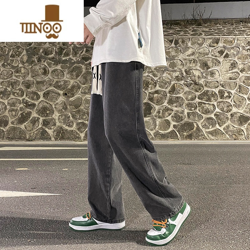 YANXU黑灰色牛仔裤男生夏季宽松直筒长裤ins潮牌复古高街阔腿裤子男款高清大图