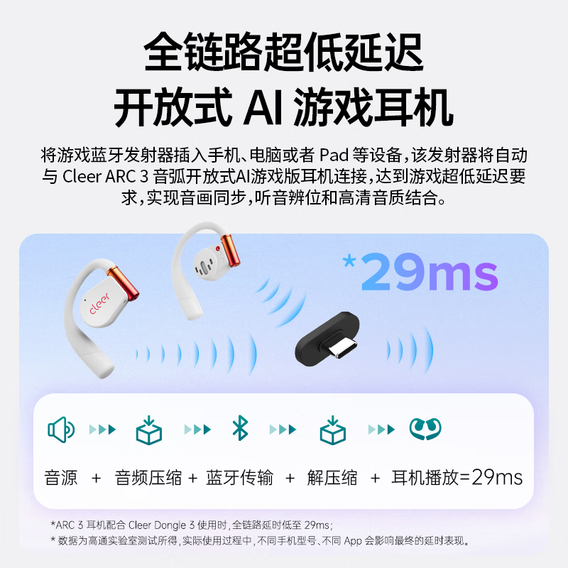 cleer一诺推荐ARC3不入耳开放式杜比声空间音频AI智能无线蓝牙游戏耳机电竞低延迟挂耳式适用华为苹果16 锦鲤白