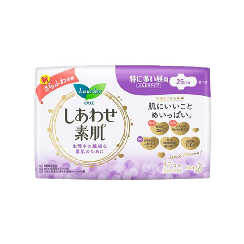 [敏感肌护翼卫生巾]Lauríer 花王(乐而雅) F系列敏感肌超量日用护翼型卫生巾姨妈巾 25厘米 17片装