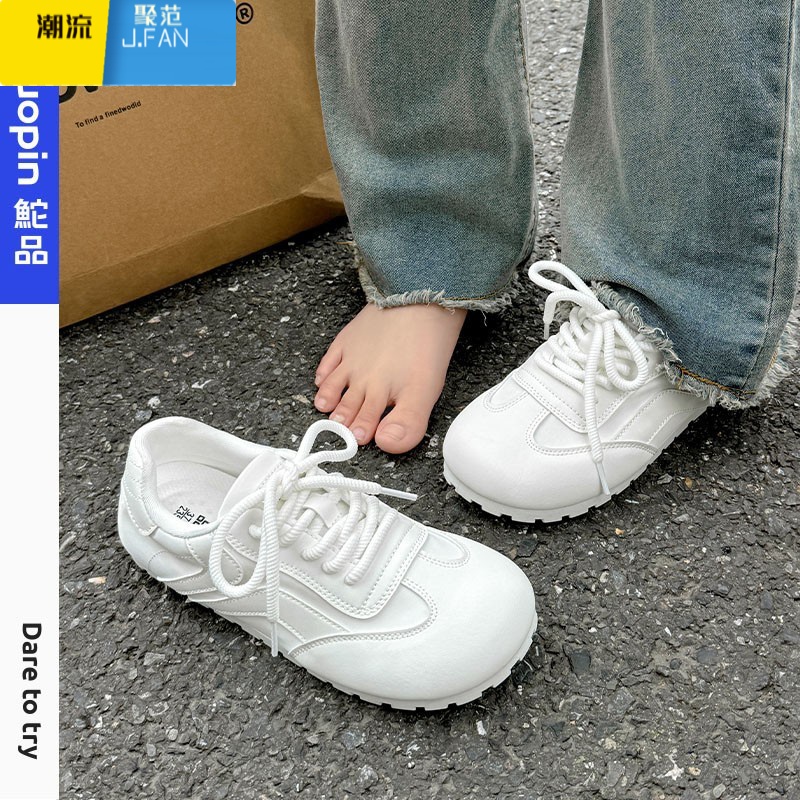 聚范小白鞋女配裙子秋季泡芙德训鞋百搭白色板鞋复古透气平底单鞋高清大图