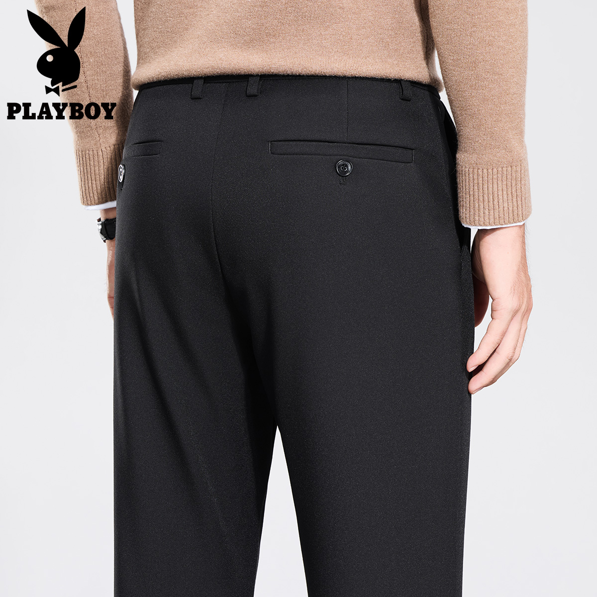 【舒适弹力】花花公子直筒西裤男款黑色休闲裤厚款商务长裤子春季高清大图