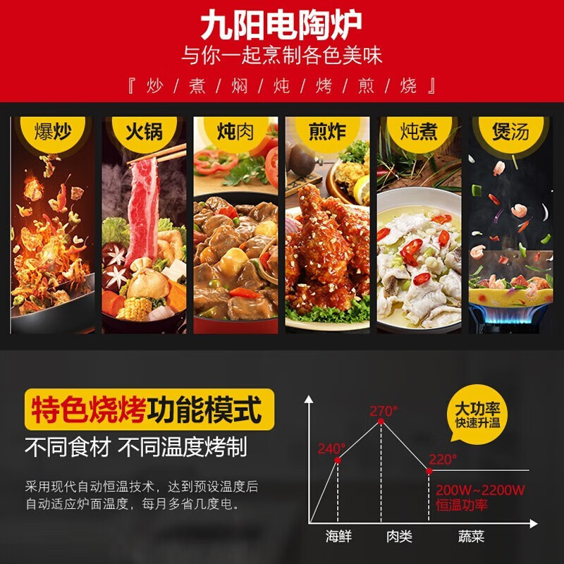 九阳(Joyoung)电陶炉家用多功能低辐射2200W大功率定时 H22-H3-B1