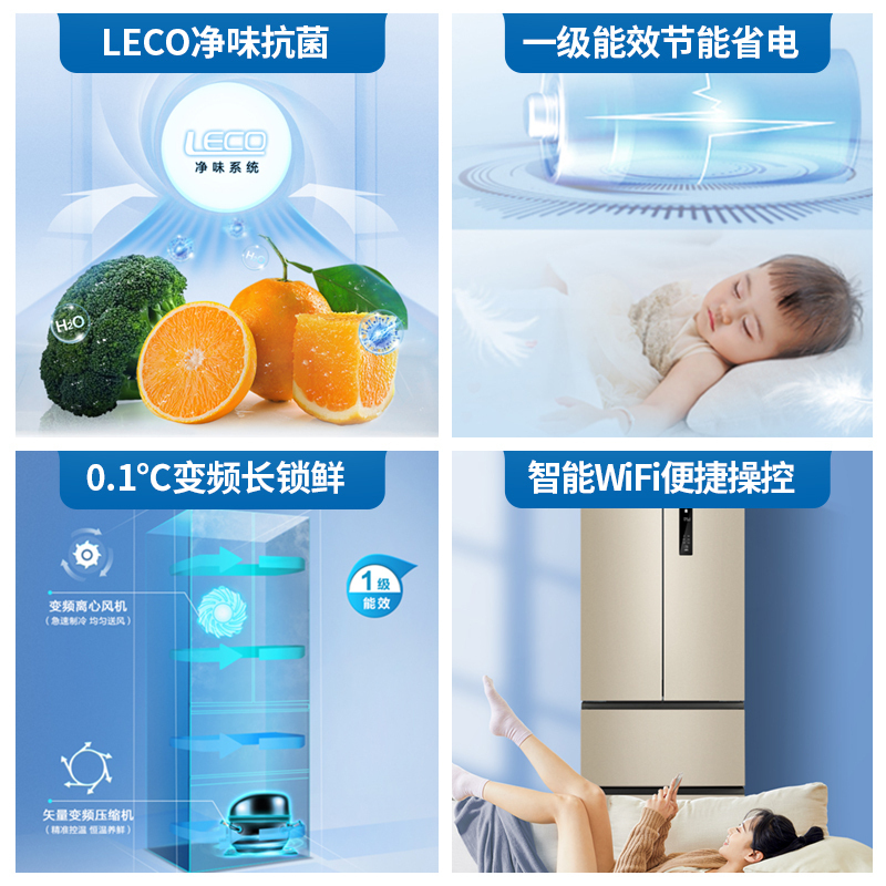 美菱(MELING) 368升 多门冰箱 四开门变频风冷无霜节能低噪嵌入式家用法式电冰箱 BCD-368WPC高清大图