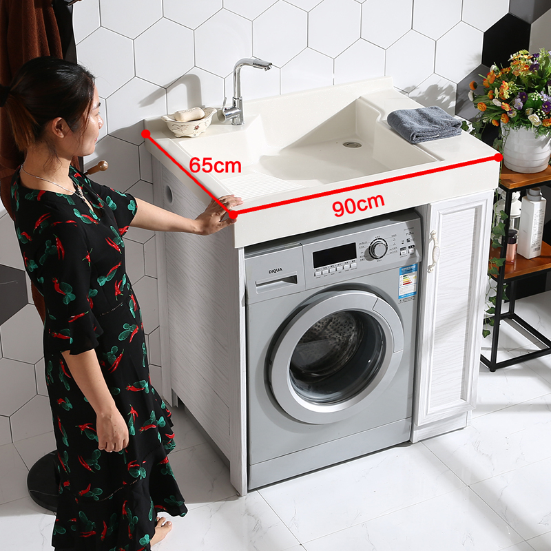 洗衣柜伴侣阳台单独台盆定制120cm白木纹左柜超大水槽水电和地漏在