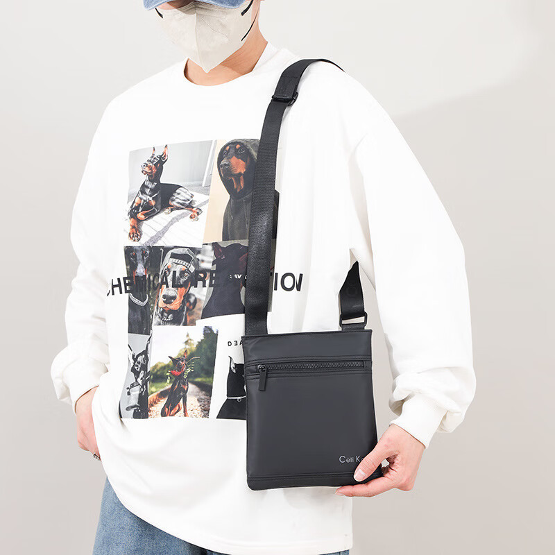 易麦印 pz001 男士 皮质斜挎包 黑色