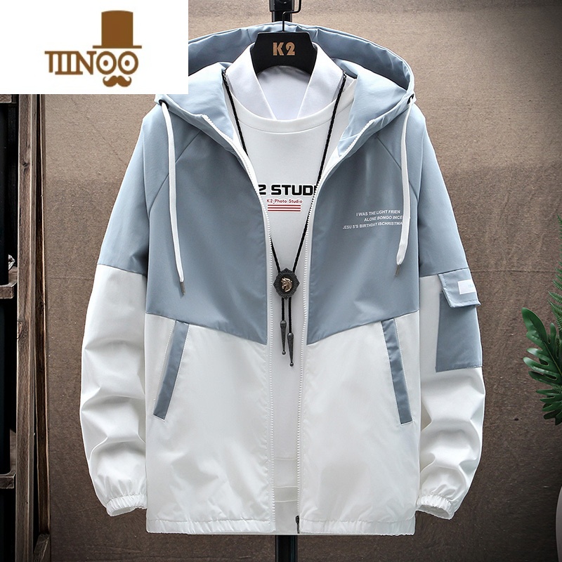 YANXU男士外套潮流韩版工装夹克青少年学生上衣服休闲薄款连帽褂子