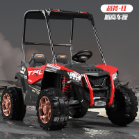 电动童车809四驱动儿童电动汽车2-10岁四轮电瓶车大电瓶带音乐可摇摆 红色+皮座12v12+车棚