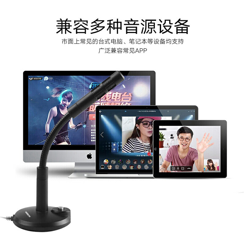 现代(HYUNDAI) 电脑麦克风话筒台式主播家用游戏直播语音K歌会议有线 Q12(USB接口黑色)