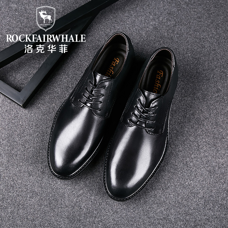 洛克华菲 2020新款时尚绑带皮鞋商务休闲鞋英伦风男士皮鞋复古商务真皮休闲皮鞋低帮舒适真皮男鞋子R9735