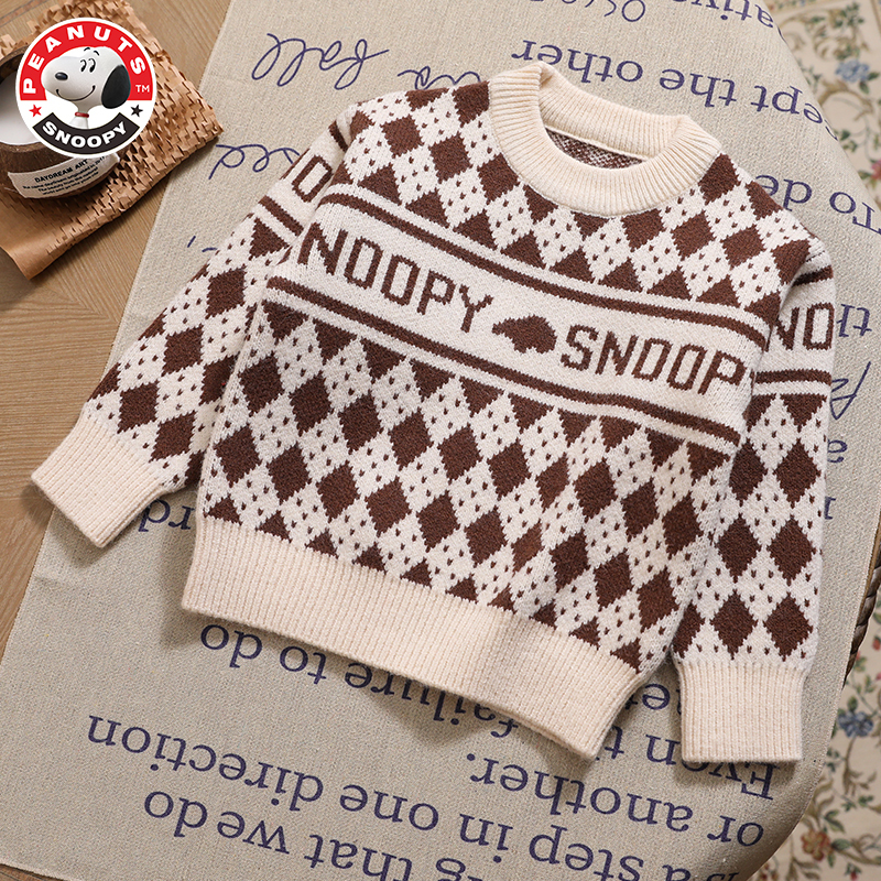 史努比(SNOOPY)儿童毛衣男女中小童辫花圆领毛衣DTY238220S