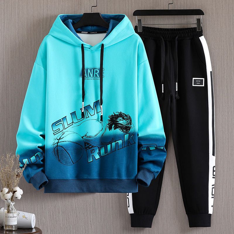 青少年13大童卫衣男春秋装16中学生长袖体恤韩版运动连帽棉套装xl1101