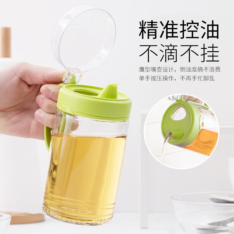 茶花(CHAHUA)玻璃油壶 储油罐食用香油酱醋汁壶 大容量550ml油壶+油刷套装高清大图
