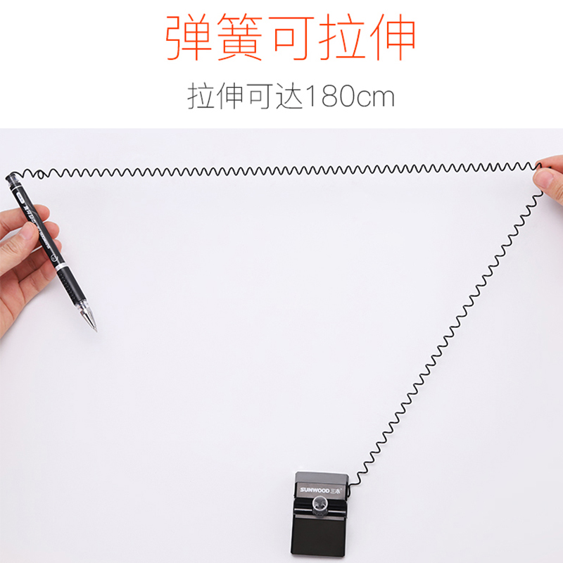 三木(SUNWOOD)SMGR-890B台笔办公中性笔柜台桌面签字笔可粘贴固定带绳吧台笔银行前台笔粘桌碳素笔水笔黑色高清大图