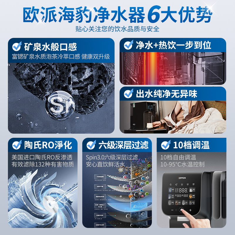 OPPEIN欧派净水器R100-TB2台式净水机净饮一体机欧派橱柜家用冰热矿净四合一免安装智显RO反渗透富锶矿化弱碱水高清大图