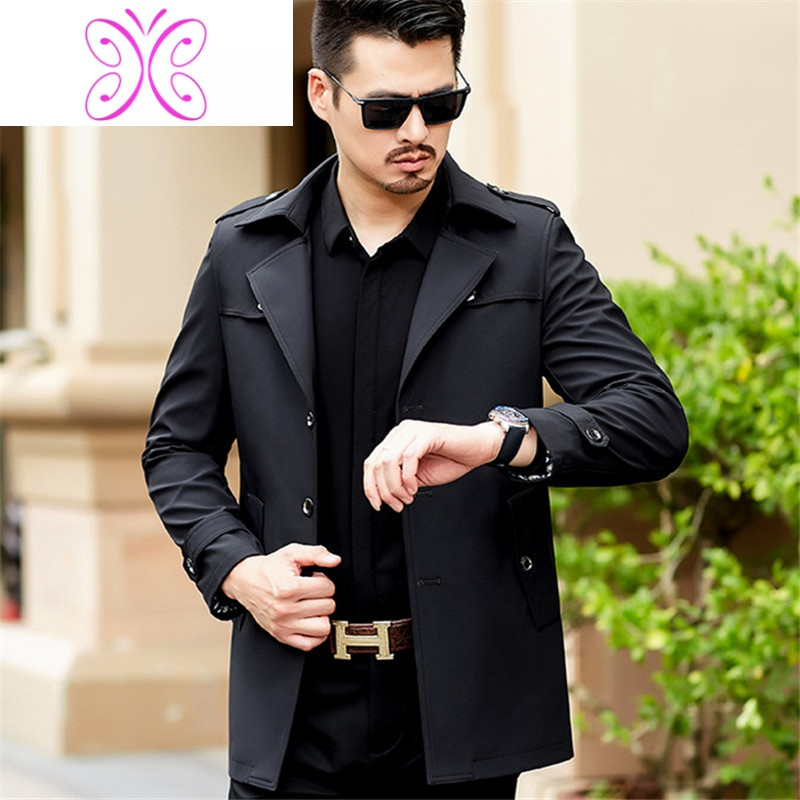 yuansu卡其气质男士风衣短款春秋中老年外套男商务休闲中长爸爸薄棉