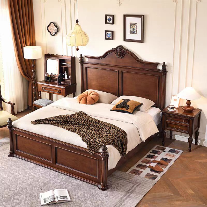 现代简约美式复古全实木床1.8米双人床别墅主卧室法式中古风婚床高清大图