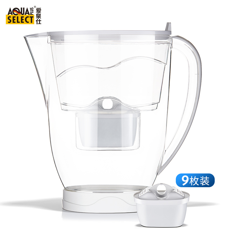 爱泉仕(AquaSelect)净水壶 炫彩白 便携式 净水器 滤水无碳粉 3-5人净水壶 3.5升 一壶九芯