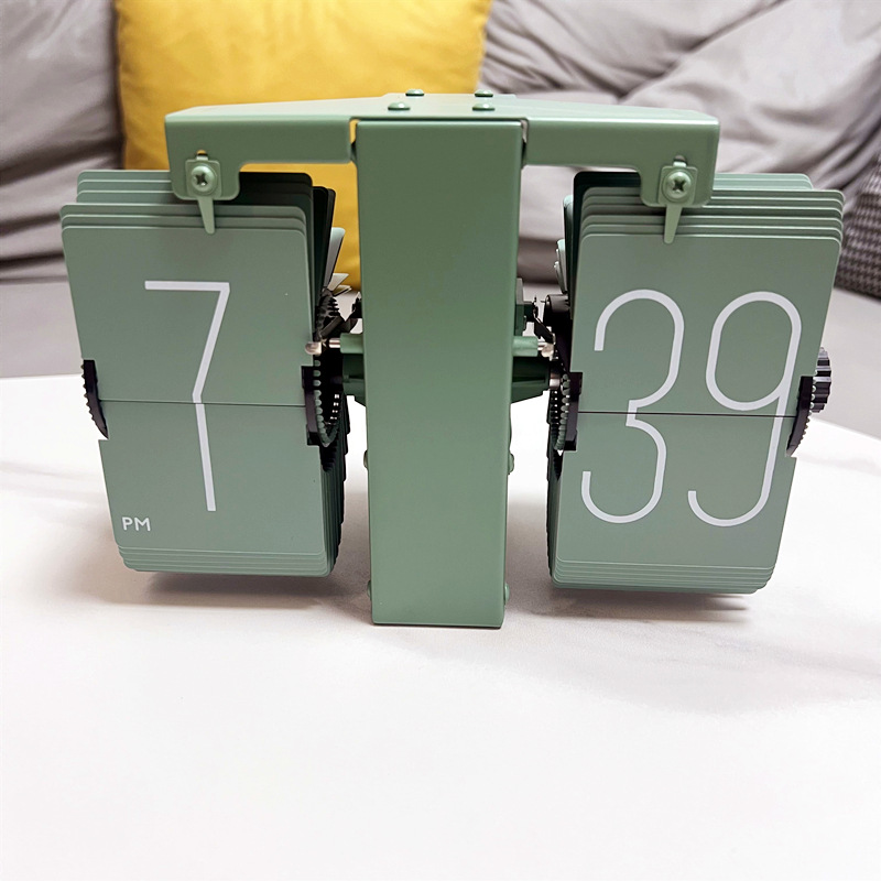 欧式自动翻页钟复古简约家居客厅座钟小天平机械自动翻页时钟【4】 挂钟轻奢全绿款