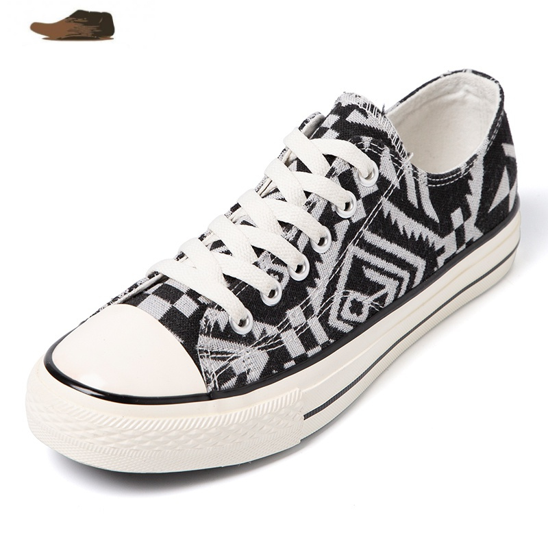 ideamini夏季刺绣帆布鞋男潮流百搭透气鞋子男潮鞋几何图案个性低帮男