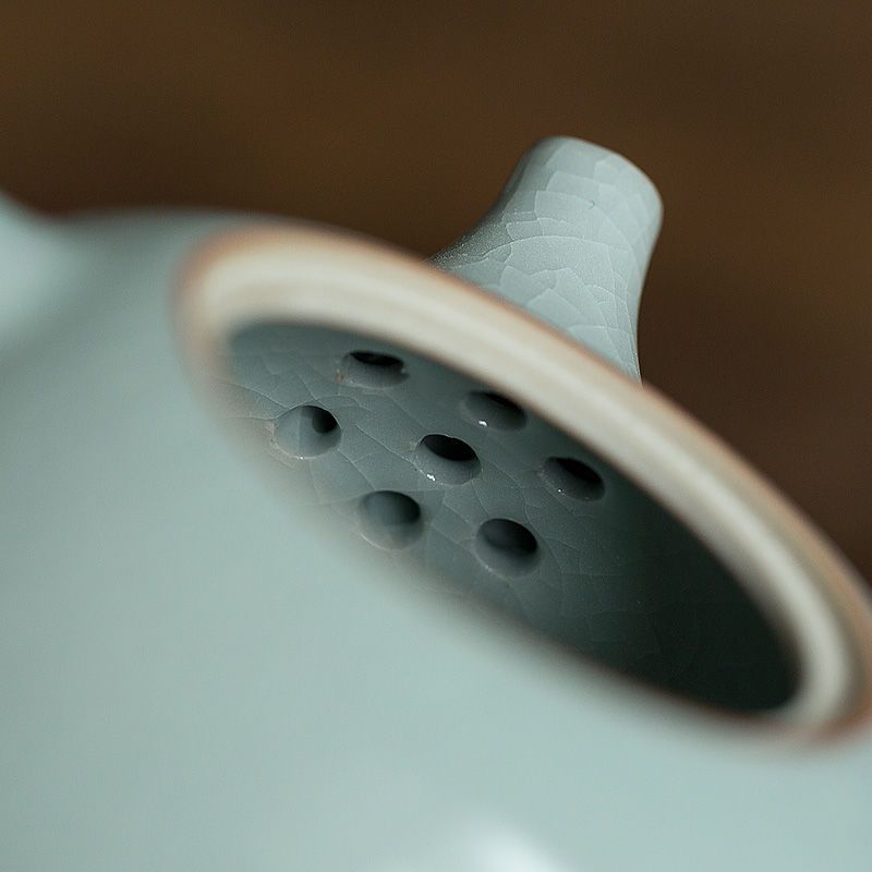 苏宁放心购汝窑手工侧把壶 木柄日式茶壶家用泡茶器陶瓷简约功夫茶具单壶