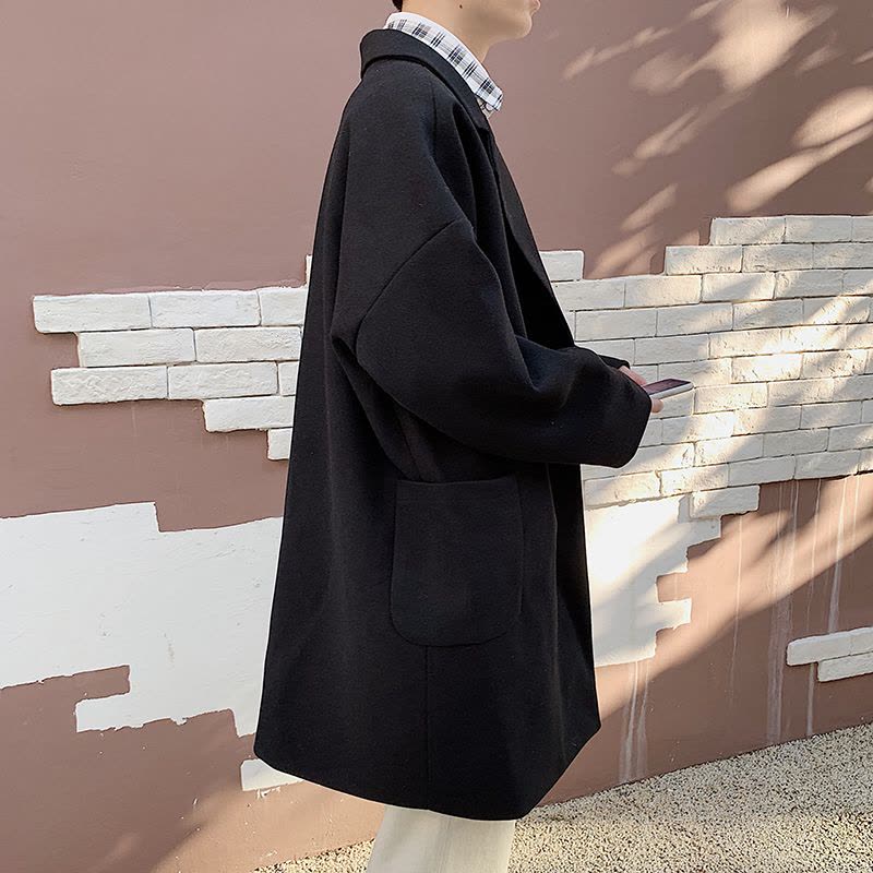 YUANSU风衣外套男士冬季韩版潮流帅气中长款毛呢大衣秋装英伦风加厚呢子风衣图片