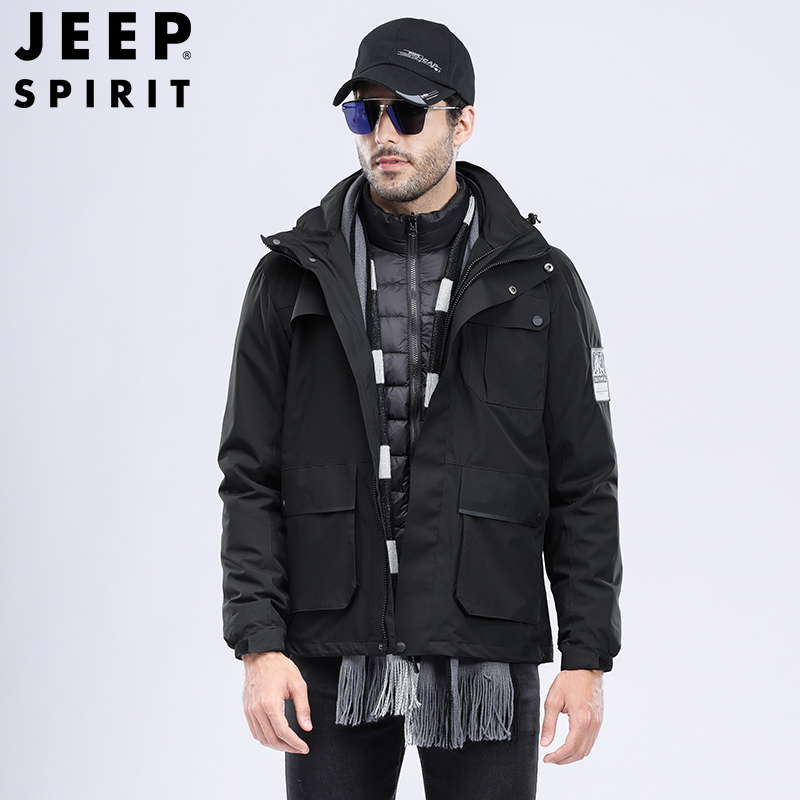JEEP SPIRIT吉普男士夹克冲锋外套男女情侣款户外防寒服装加厚防风冬装衣服