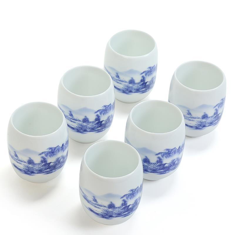 青花瓷大号茶杯景德镇陶瓷茶具水杯个人杯日式茶杯山水画杯子家用
