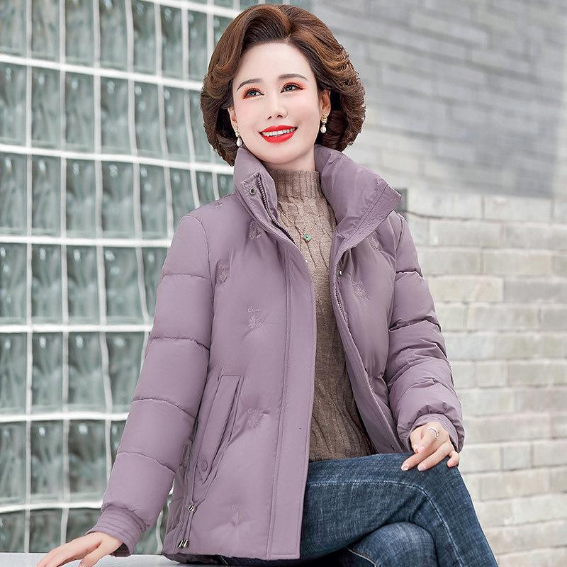 迪鲁奥（DILUAO)40岁50岁妈妈婆婆穿羽绒服妈妈冬装2021新款洋气中年女装秋冬短款_294 2XL(建议105-120斤) 浅紫色