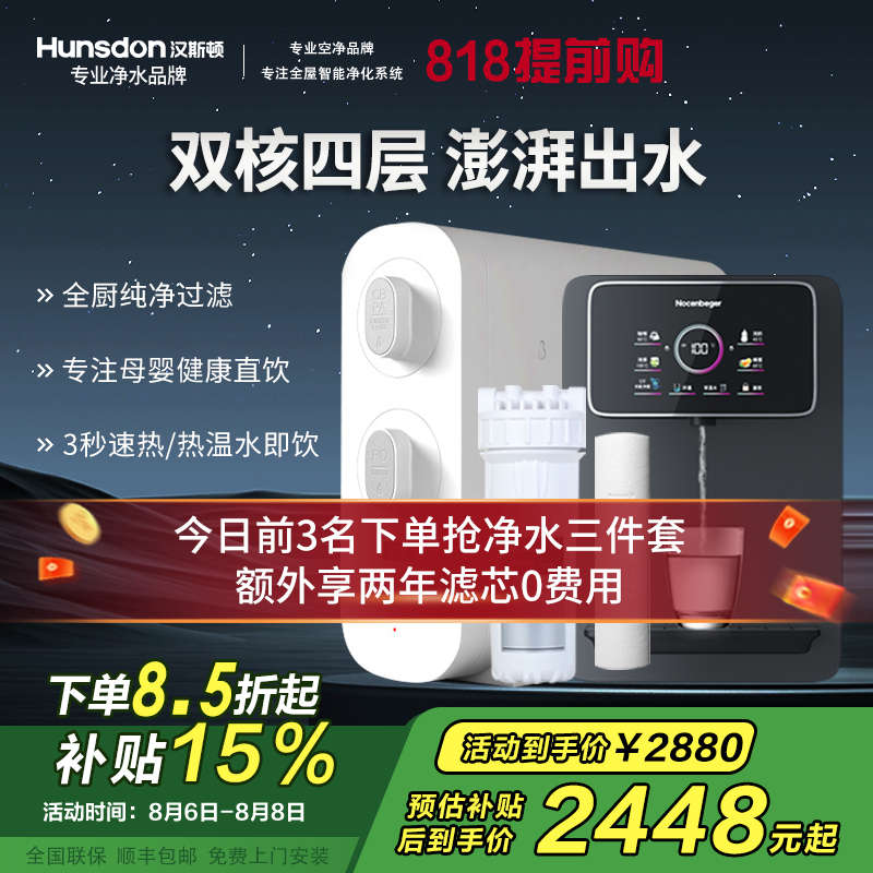 汉斯顿 Hunsdon家用0阻垢剂添加净水器管线机套装厨下式净饮机RO反渗透净水机过滤器母婴直饮厨房纯水机D3