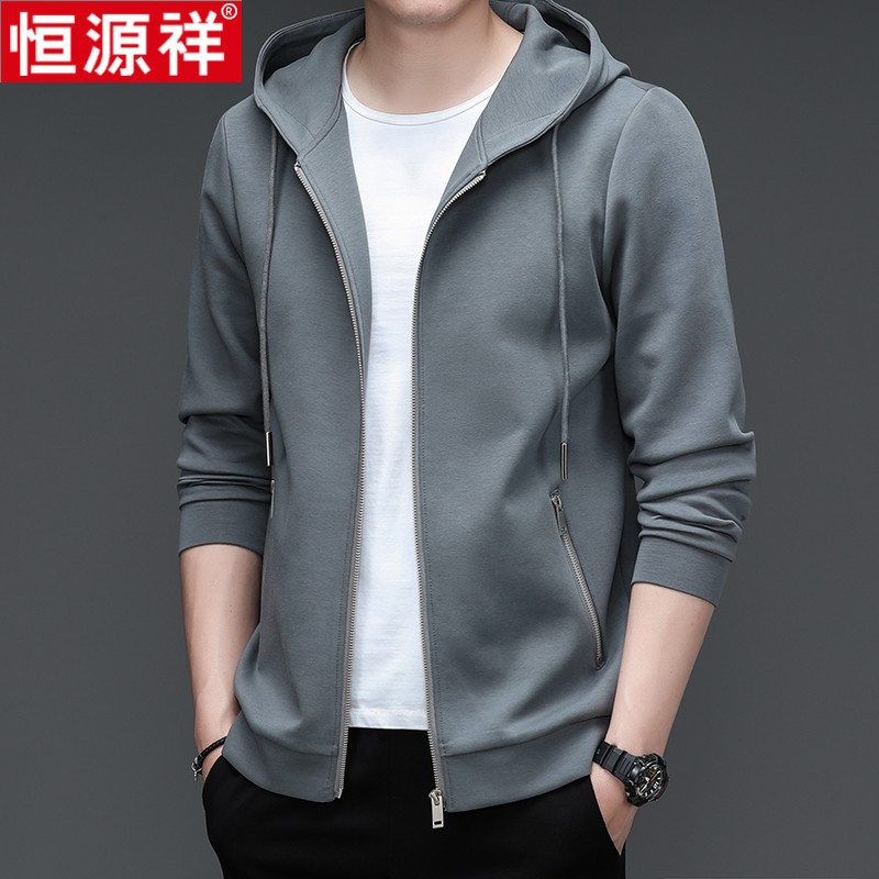 恒源祥卫衣男宽松连帽运动外套休闲拉链开衫上衣春秋薄款中年男装高清大图