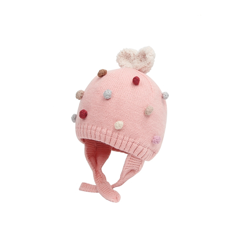宝宝帽子婴儿秋冬智扣女童帽针织毛线帽324月婴儿童保暖护耳帽