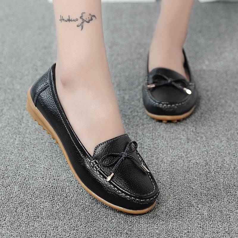 盛世尼曼春秋平底豆豆鞋休闲软底妈妈鞋透气孕妇女鞋牛筋底护士鞋女单