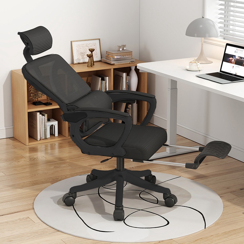 烁恒办公椅可躺黑框黑网+搁脚+头枕把高清大图