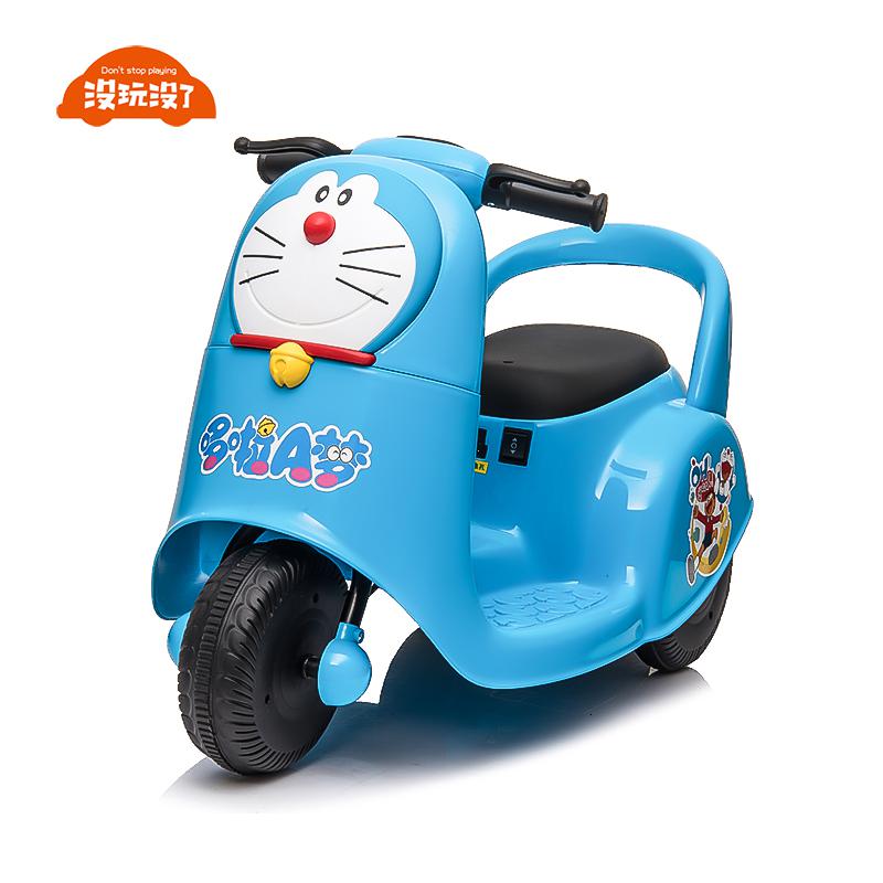 哆啦a梦儿童电动摩托车可坐人13岁男女宝宝小孩三轮车充电玩具车视频