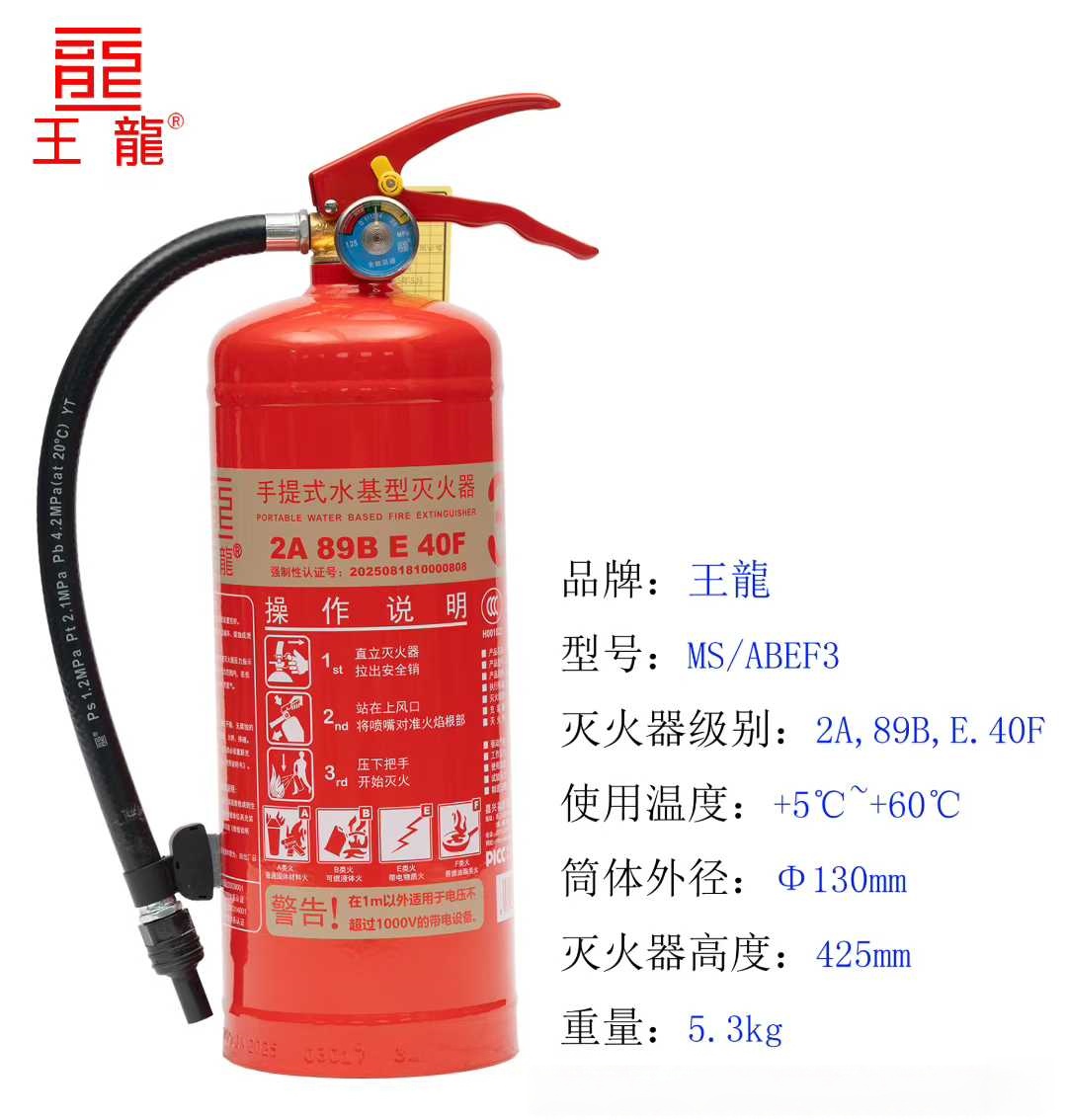 王龙 手提式水基型灭火器 3升 具高清大图