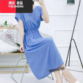YIBUSHENG民族风棉绸碎花连衣裙海边度假人棉仙女裙大码印花绵绸短袖长族 2XL建议120-130斤 蝙蝠袖牛仔蓝