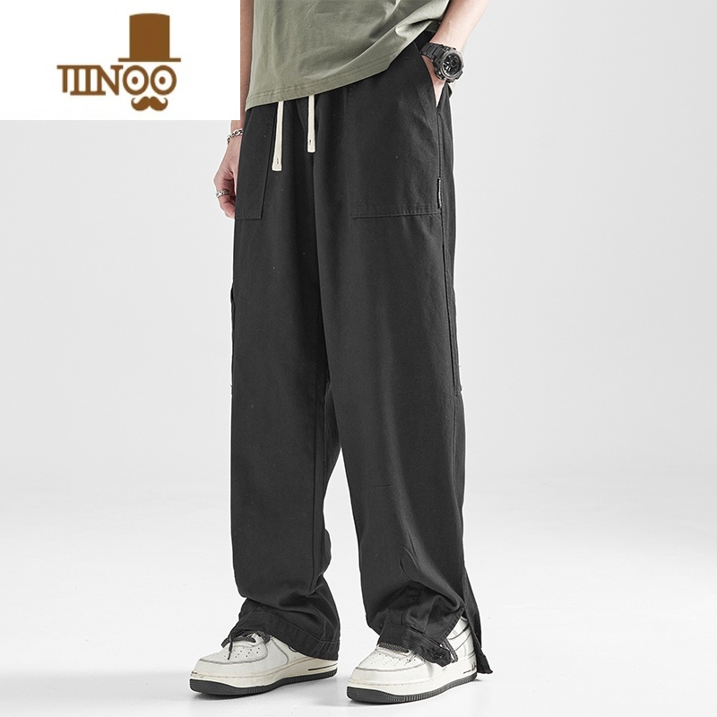 YANXU日系高街直筒工装裤男夏季新款宽松长裤子卡其色休闲卫裤高清大图