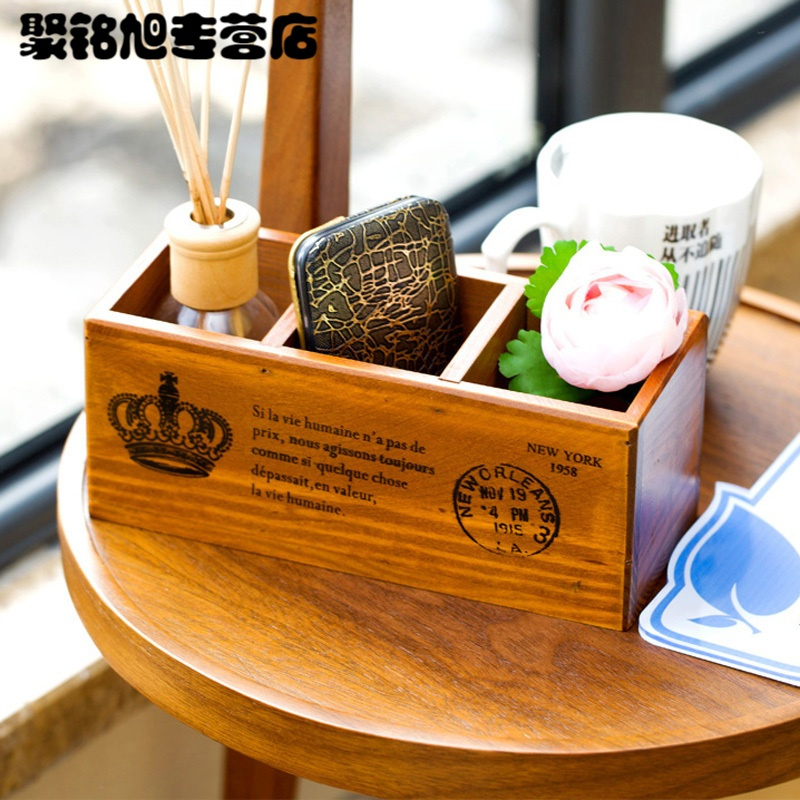 收纳盒 木质收纳盒 储物盒 欧式杂物钥匙遥控器收纳盒 茶几桌面整理盒 笔筒 笔架