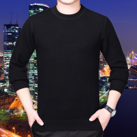 高端羊绒 冬季加厚100%纯山羊绒衫男圆领中年爸爸装男士毛衣保暖内搭打底衫纯羊毛针织衫国货品牌毛衣男商务休闲大码毛线衣 8R809纯色黑色 170/88A