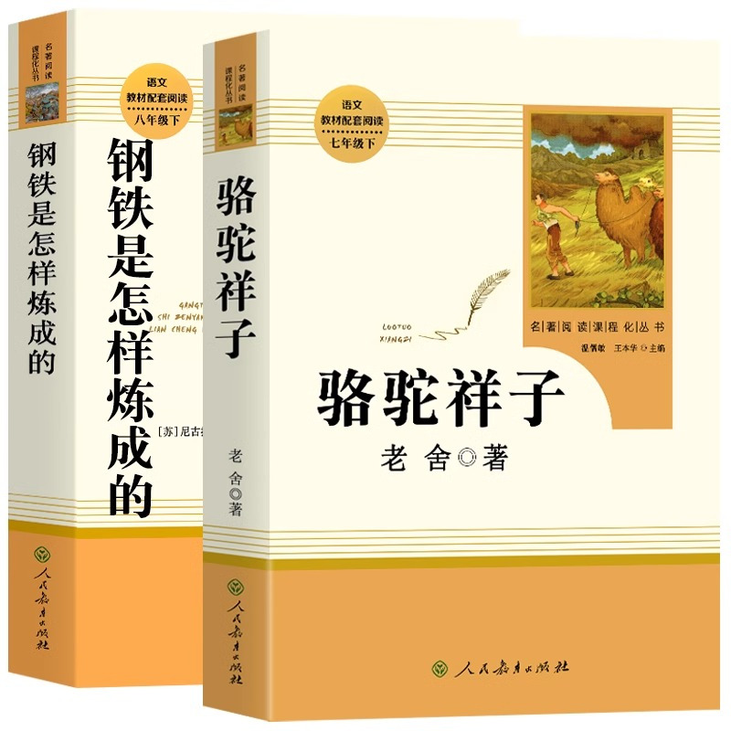 新七年级2024升级版[人教版-七上/下册必读5本]朝花夕拾+西游记+钢铁是怎样炼成的+骆驼祥子 赠考点 [正版]骆驼祥