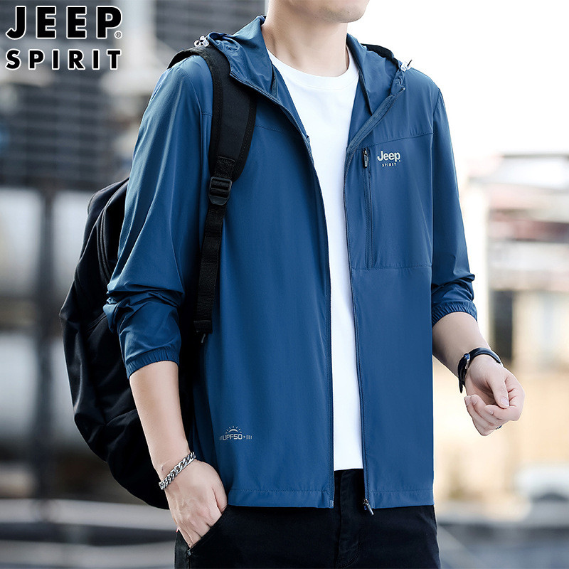夏季新款JEEP SPIRIT 男士冰感UPF50+防晒衣休闲连帽户外外套
