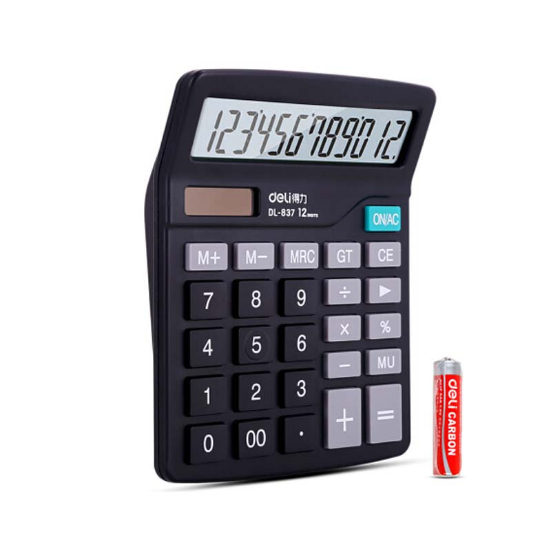 得 力(deli)837 双电源轻便桌面计算器 12位大屏桌面计算机 黑色[6台/组]