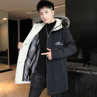 BaLuoShang冬季新款男加绒加厚中长款派克服棉衣宽松休闲青少年连帽棉服外套风衣