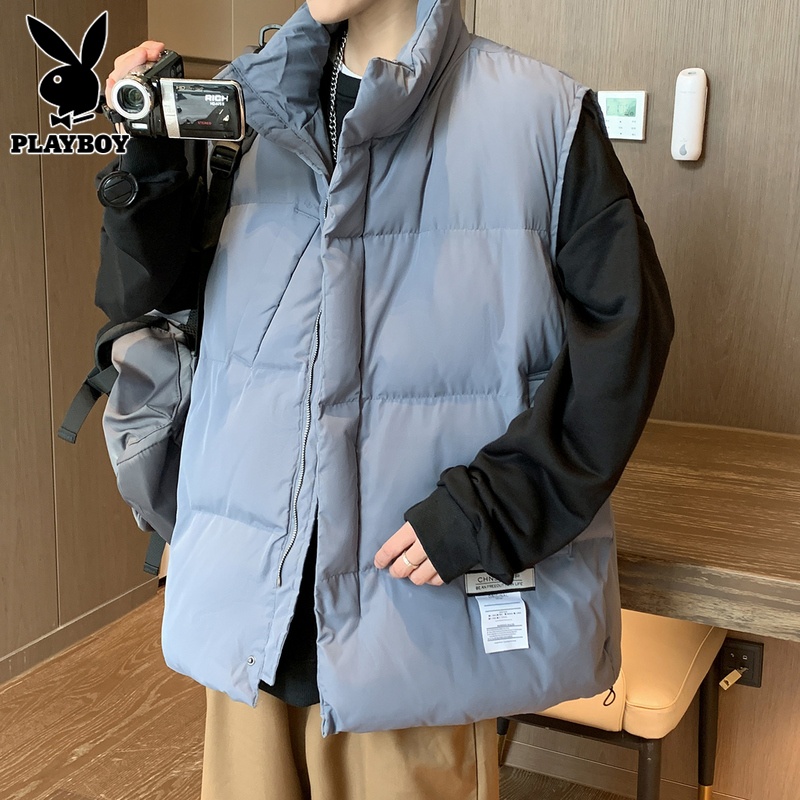 花花公子羽绒棉马甲男士宽松外穿坎肩衣服冬季休闲立领马夹外套潮高清大图