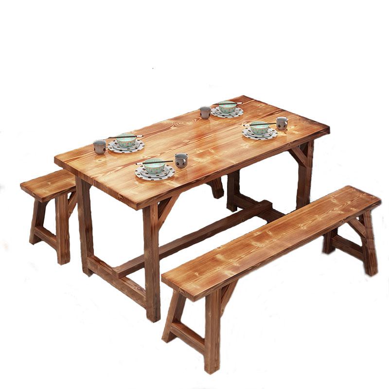 碳化实木饭店餐桌椅组合快餐店小吃餐厅餐馆烧烤面馆排档食堂桌椅高清大图