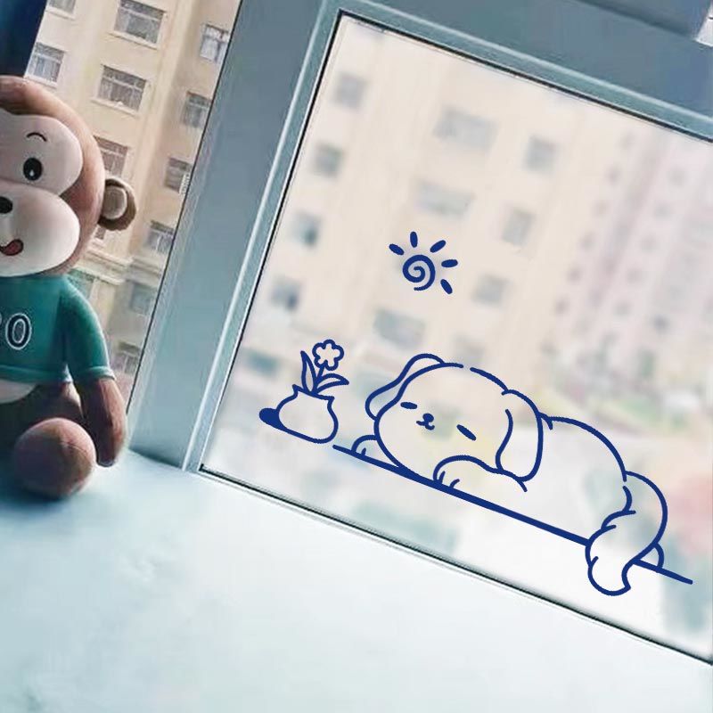 温馨现代简约PVC材质玻璃贴 橘红-狗 大高清大图
