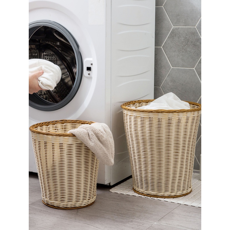 塑料仿藤编脏衣篮浴室洗衣收纳筐编织洗衣篮放脏衣服的篮子脏衣篓_2高清大图